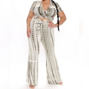 Light Green Pants Set. Midriff Crop Top